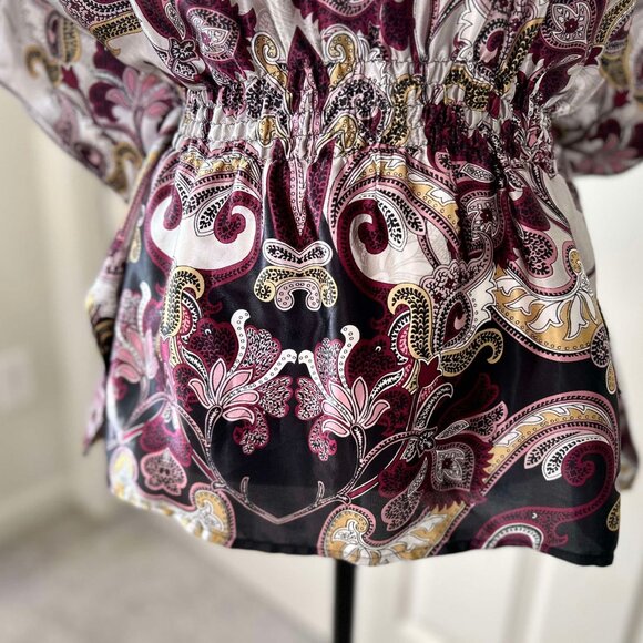 Satin Silver & Purple Paisley Batwing Sleeved Top with Beads & Gems for Accent - Picture 5 of 10